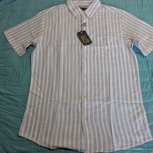 Weatherproof Light Blue and White Striped Short-Sleeve Button-Down Shirt